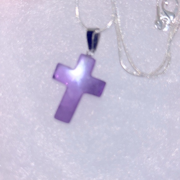 Hand Crafted Jewelry - Boho hippie Amethyst Crystal Cross Sterling Silver 16” Necklace